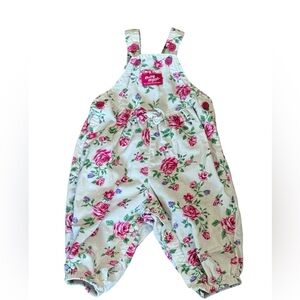 VTG 90’s OshKosh B'gosh Bubble Romper Corduroy Floral‎ Overalls - Pink and White